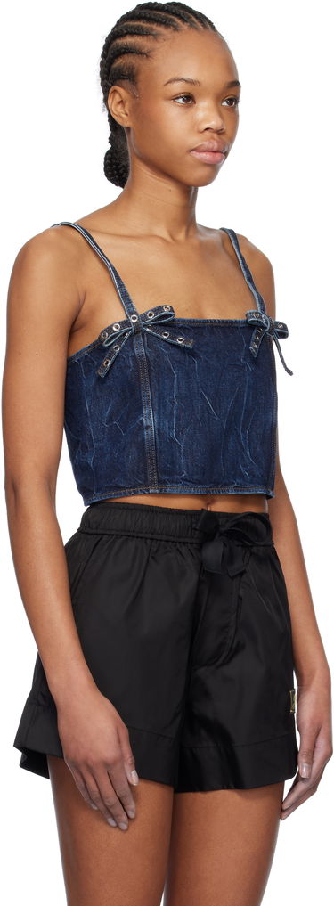 Потник GANNI Blue Crinkled Future Denim Strap Top Тъмно синьо | J1592, 1