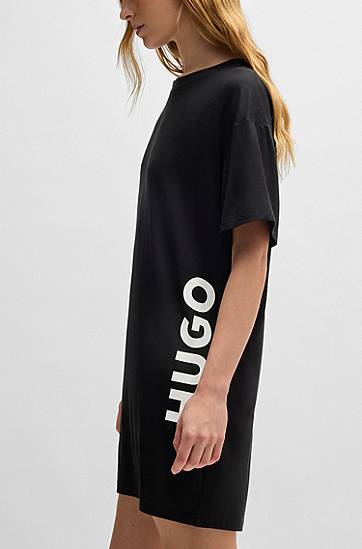 Тениска BOSS HUGO Relaxed-Fit Jersey T-Shirt Dress with Logo Print Черно | 50522897, 1