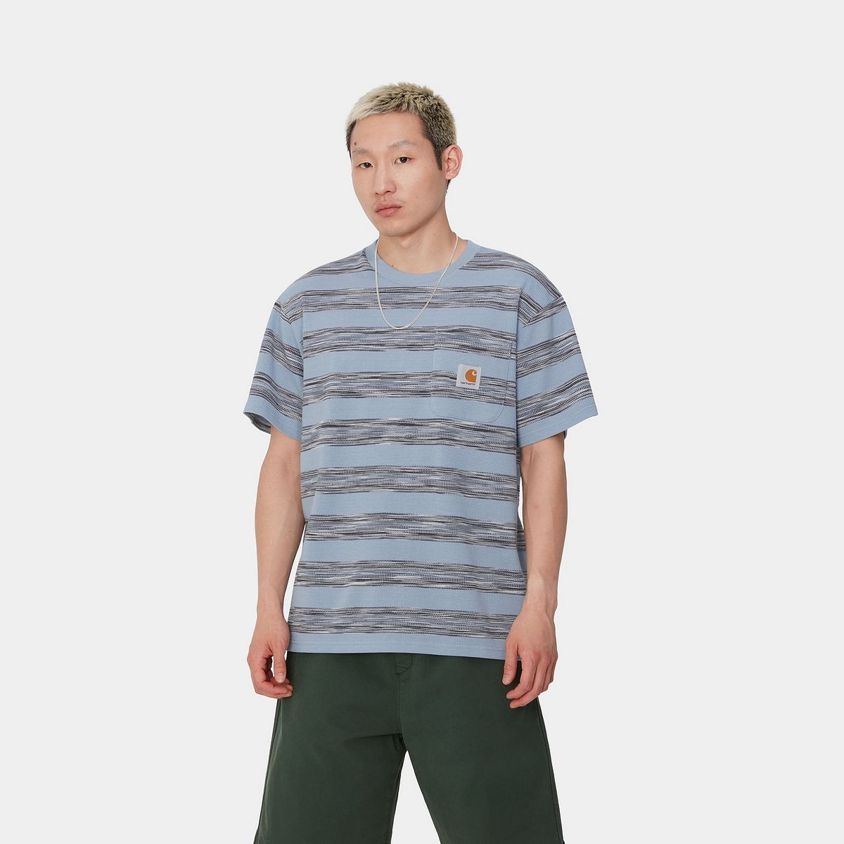 Тениска Carhartt WIP Short Sleeve Pocket T-Shirt in Misty Sky Stripe Синьо | I033679_5, 0