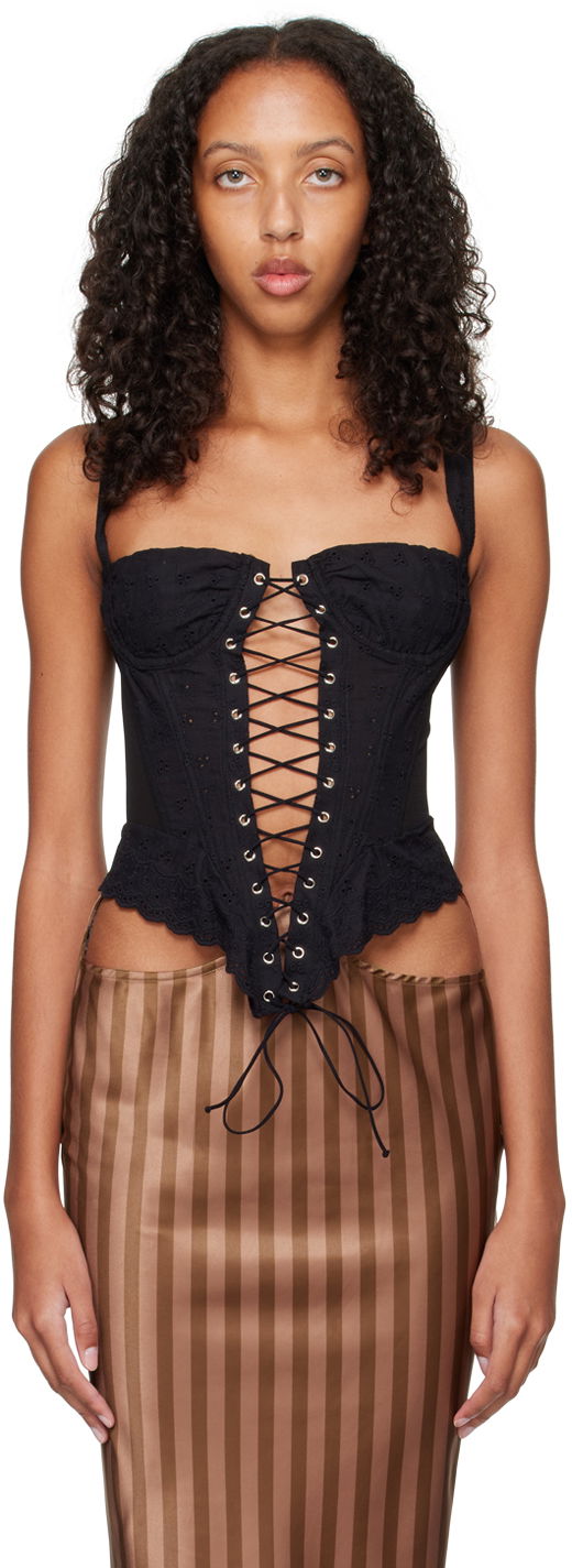 боди Miaou Miaou Deville Lace-Up Corset Top Черно | 7034CEONY, 0