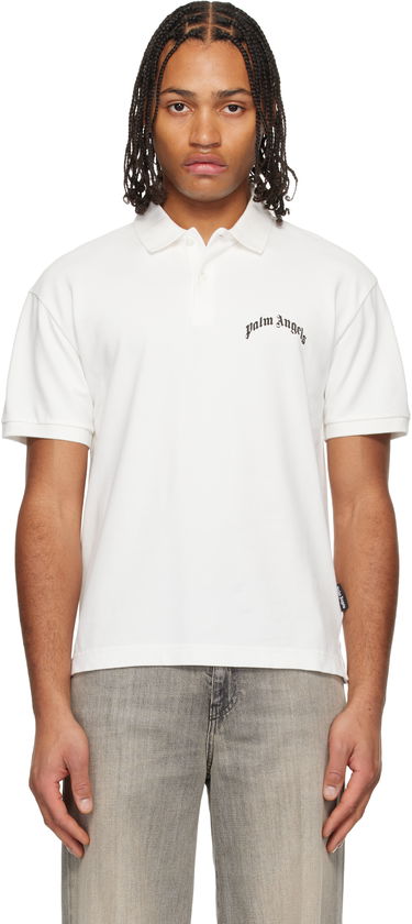 Поло тениска Palm Angels Curved Logo Polo Бяло | PMGB02AF25FAB0020310, 0
