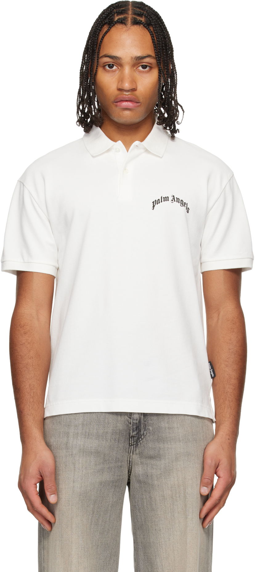 Поло тениска Palm Angels Curved Logo Polo Бяло | PMGB02AF25FAB0020310
