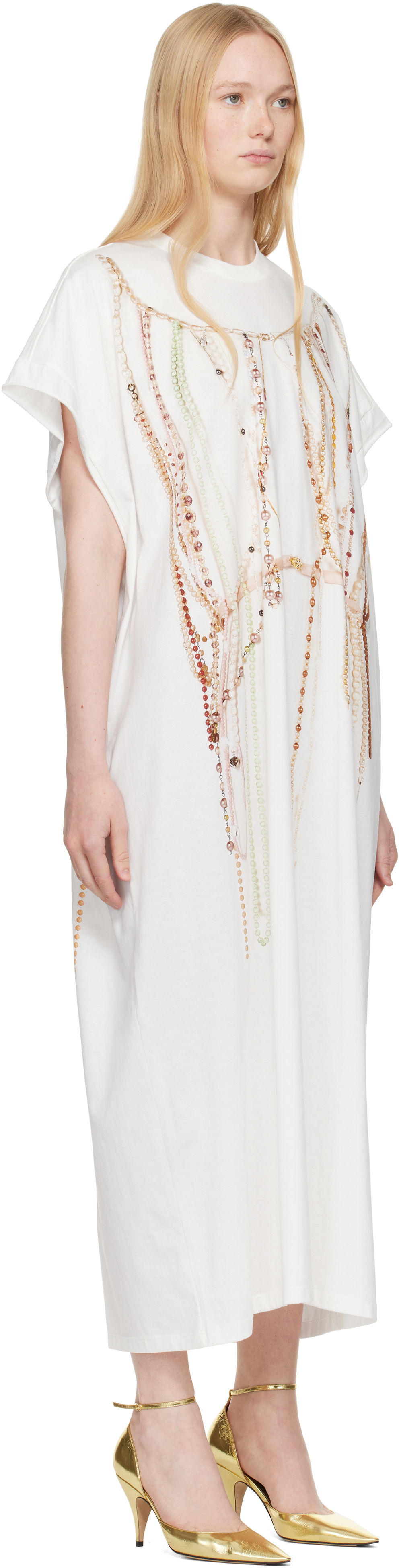 Pокля Maison Margiela MM6 Maison Margiela Jersey Midi Dress with Beaded Graphic Бяло | S62DG0049 M20118, 1