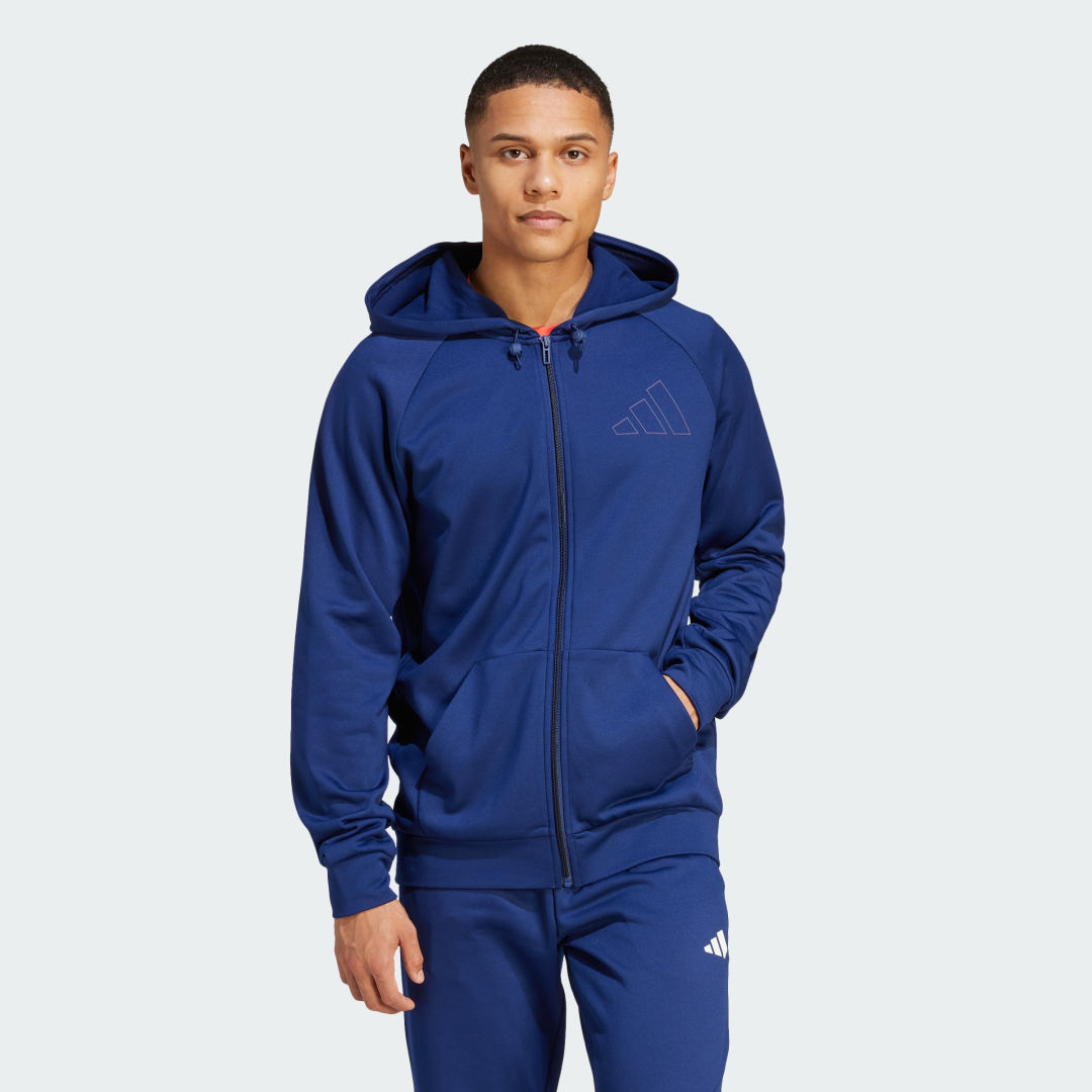 Суитчър adidas Performance Game and Go Training Full-Zip Hoodie Синьо | IM1767, 0