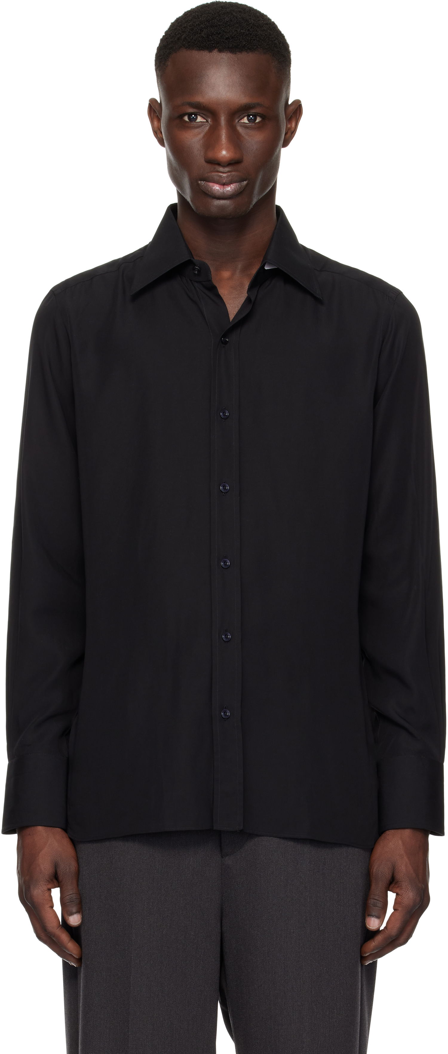 Риза Tom Ford TOM FORD Lightweight Lyocell Slim Fit Shirt Черно | HSBC01-LYS03, 0
