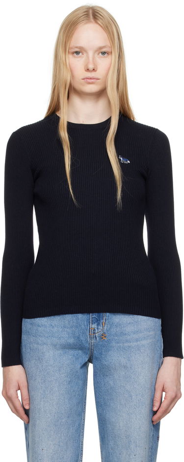Пуловер MAISON KITSUNÉ Maison Kitsuné Baby Fox Patch Fine Ribbed Sweater Черно | OW00801KT1091, 0