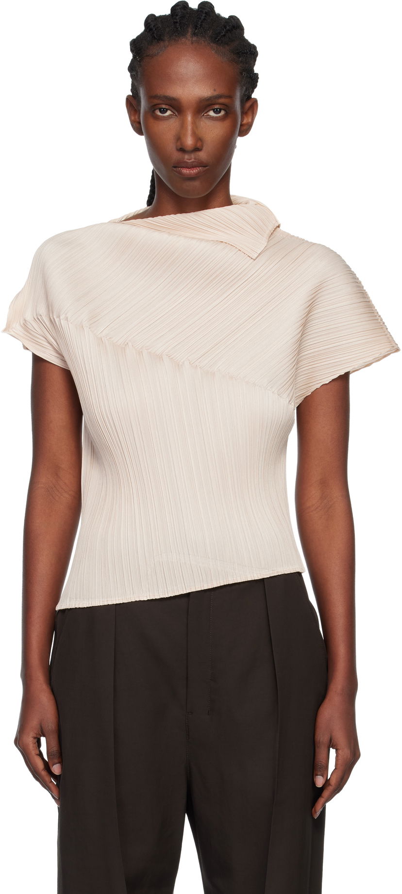 Тениски и потници Pleats Please Issey Miyake Pleats Please Issey Miyake Pleated Asymmetric Leap Top Бежово | PP58JK461