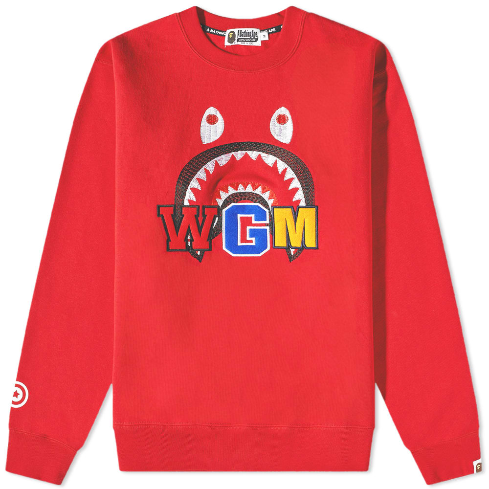 Суитчър BAPE A Bathing Ape Shark Embroidery Crew Sweat Червено | 001SWI801013M-RED, 0