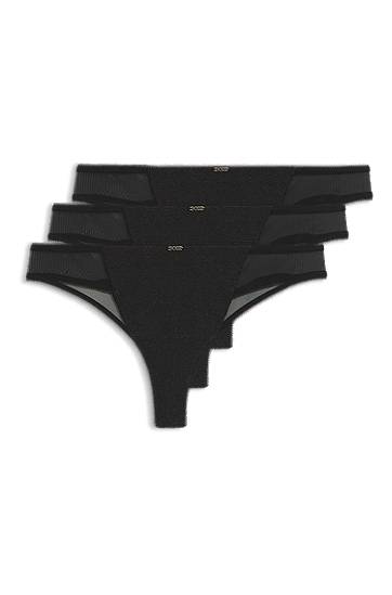 гащички BOSS Three-pack of thongs with mesh inserts Черно | 50550374