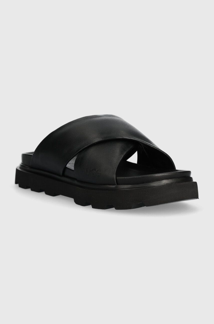 Кецове и обувки UGG ® Capitelle Crossband Slide for Women in Black, Size 6.5, Leather Черно | 1152672-BLK, 1