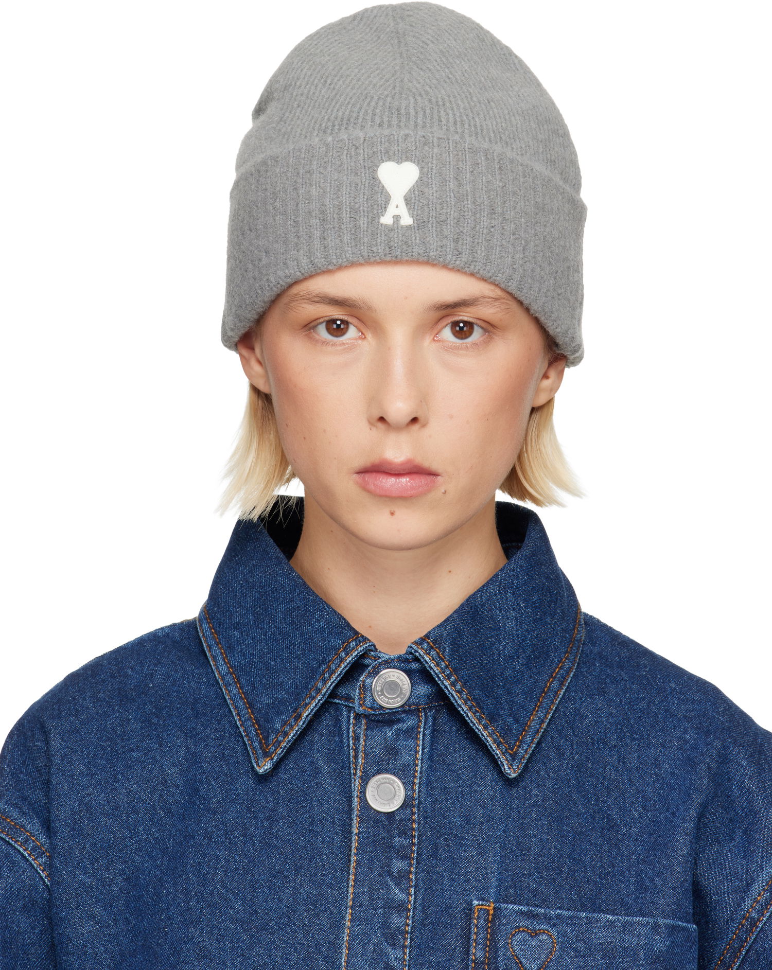 Шапка AMI Alpaca Striped Ami De Coeur Beanie Сиво | H25UBO005.KN0135, 0