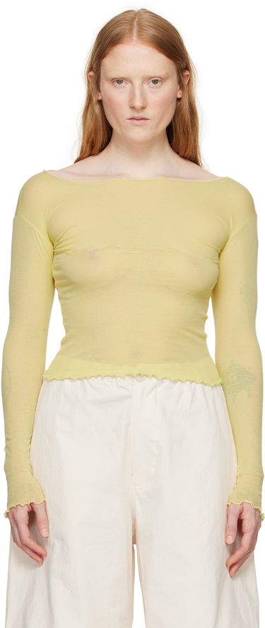 Тениска Baserange Baserange Tabbys Star Lettuce Edge Long Sleeve T-Shirt Жълто | TOTA-CG-SU24, 0