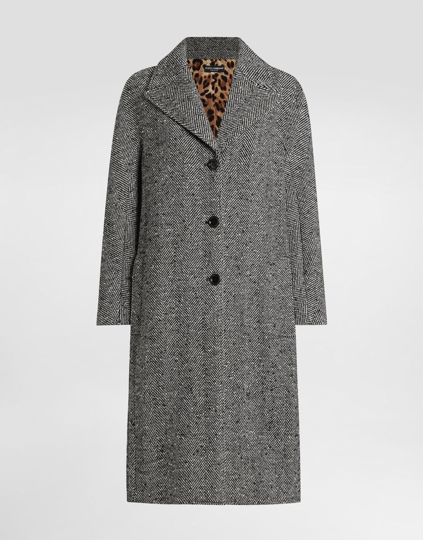 Палта Dolce & Gabbana Dolce & Gabbana Long Chevron Tweed Coat Сиво | F0W4JTFCZAJS8030