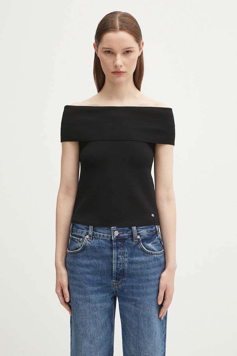 Потник Anine Bing Anine Bing Francis Off-The-Shoulder Knit Top Черно | A.09.11203