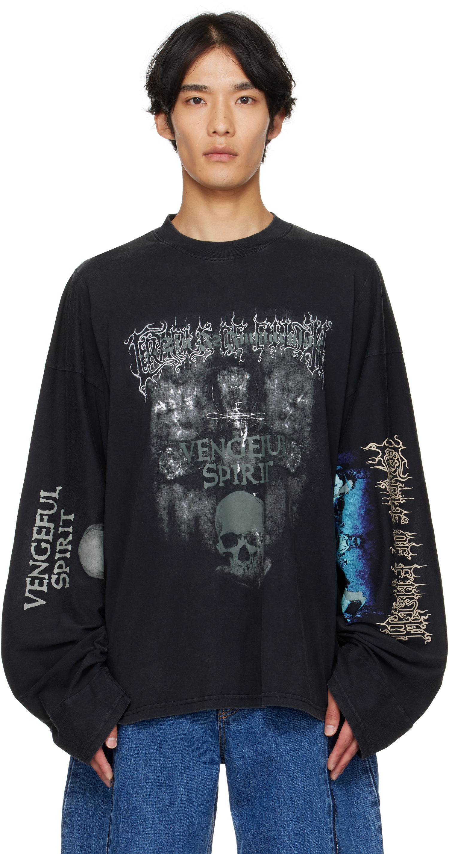 Тениска VETEMENTS Vetements Cradle of Filth 'Spirit' Cut-Up Longsleeve T-Shirt Черно | UCF76LS680M, 0