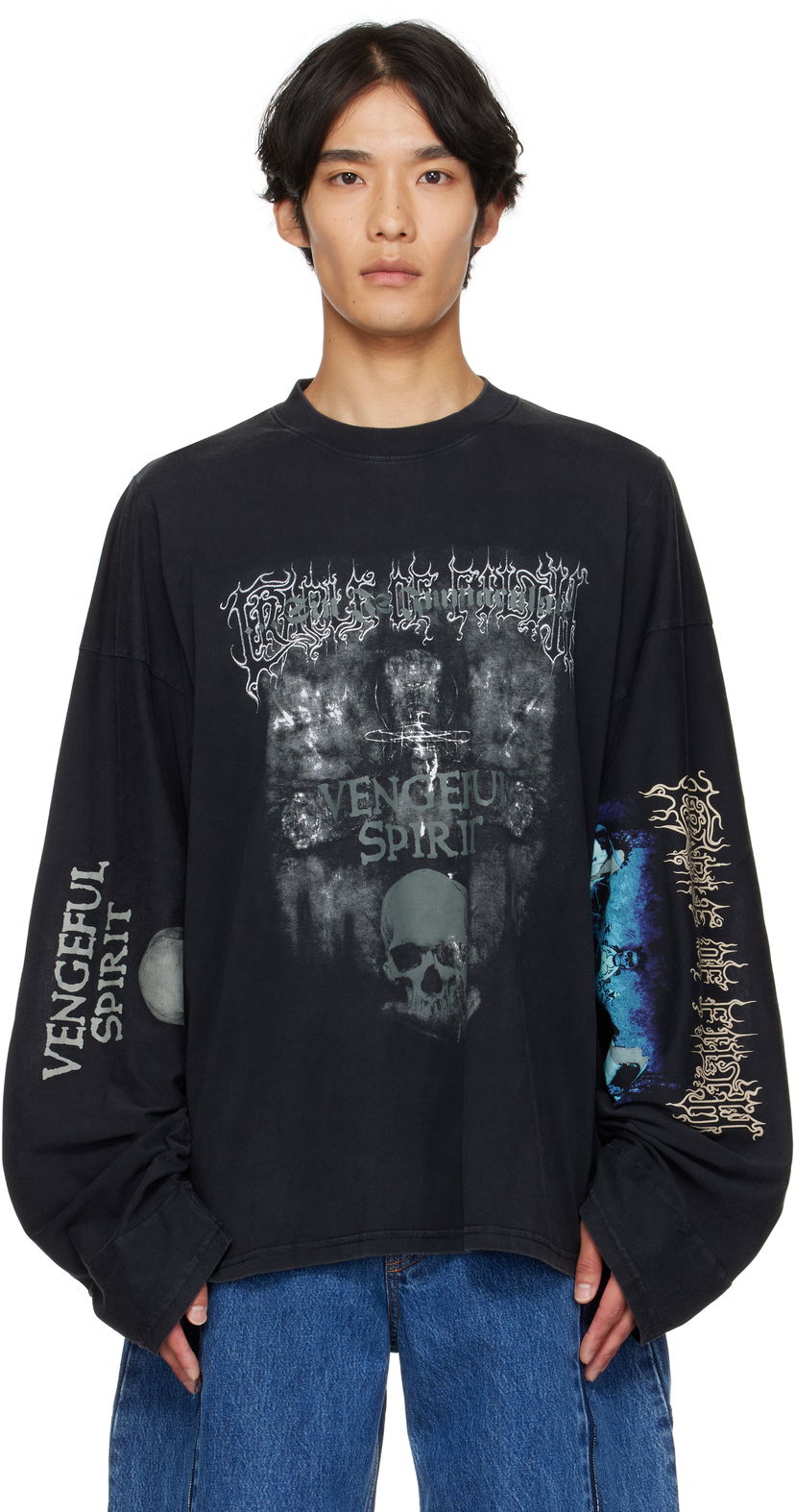 Тениска VETEMENTS Vetements Cradle of Filth 'Spirit' Cut-Up Longsleeve T-Shirt Черно | UCF76LS680M