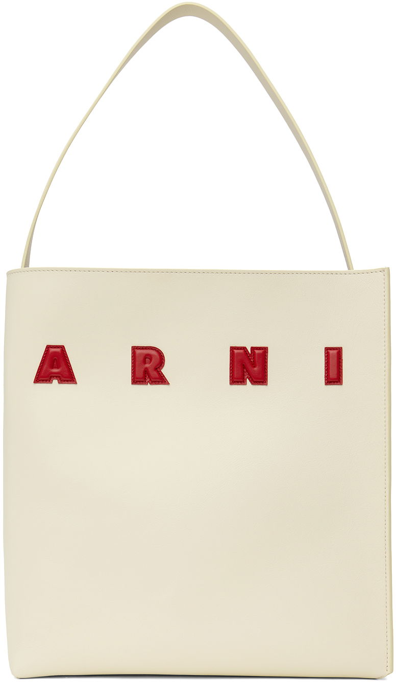 Голяма пазарска чанта Marni Medium Leather Museo Patches Tote Бяло | SHMP0106U0 P6483, 0