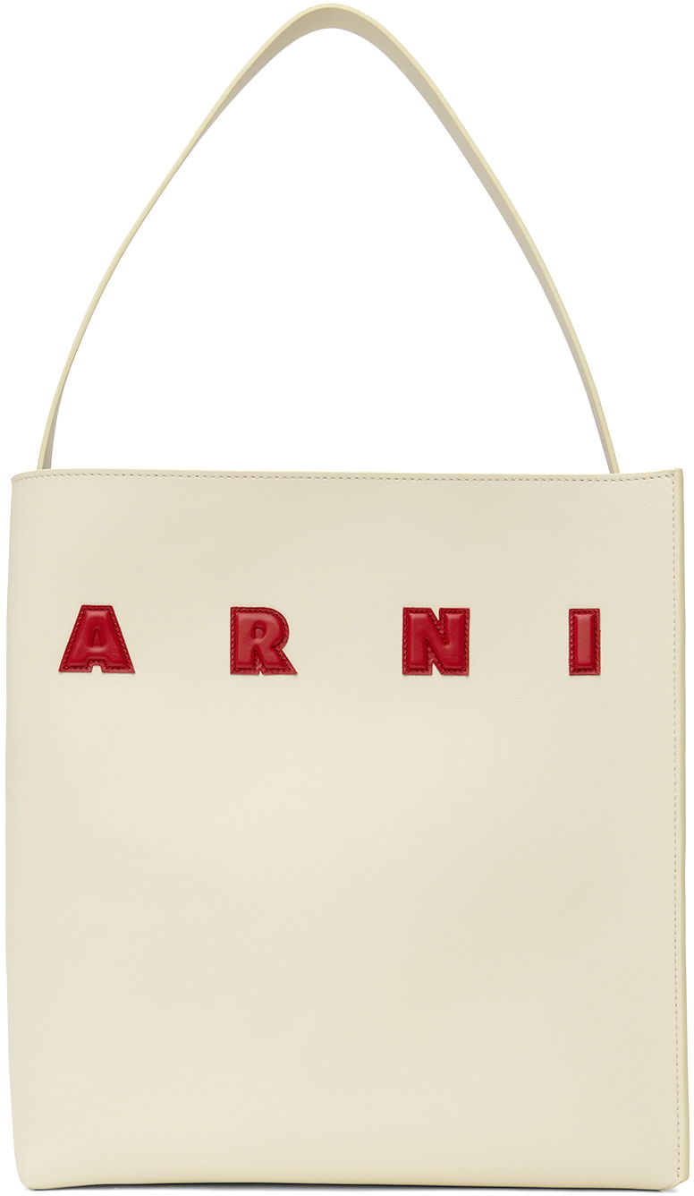 Голяма пазарска чанта Marni Medium Leather Museo Patches Tote Бяло | SHMP0106U0 P6483