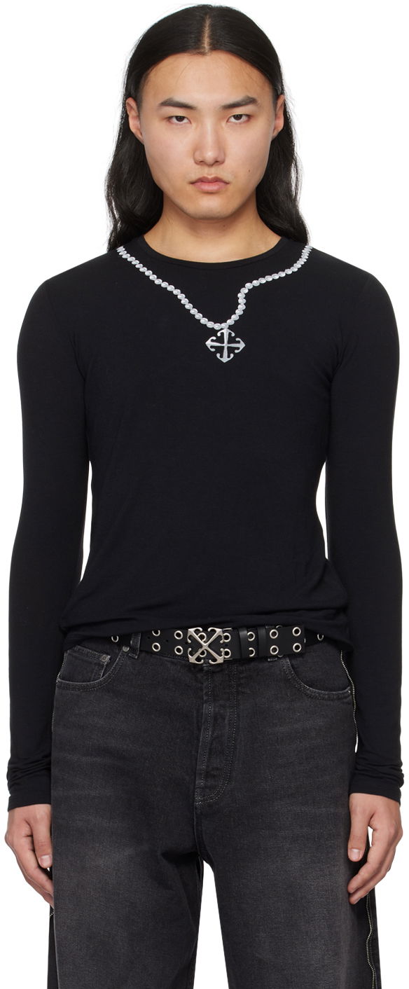 Тениска Off-White Black Printed Long Sleeve T-Shirt Черно | OMAB092S24JER0011001, 0