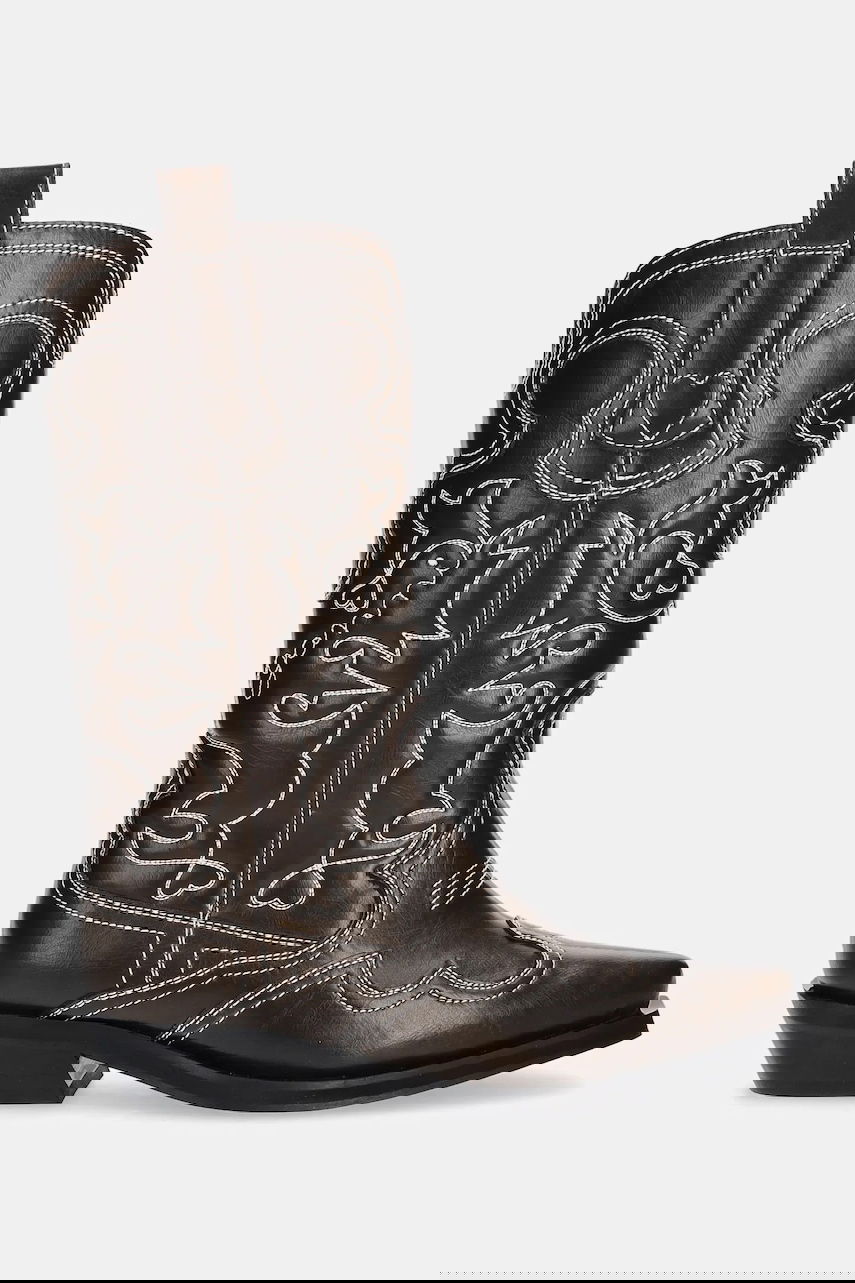 Кецове и обувки GANNI GANNI Mid Shaft Embroidered Western Boots Кафяво | S3112, 1