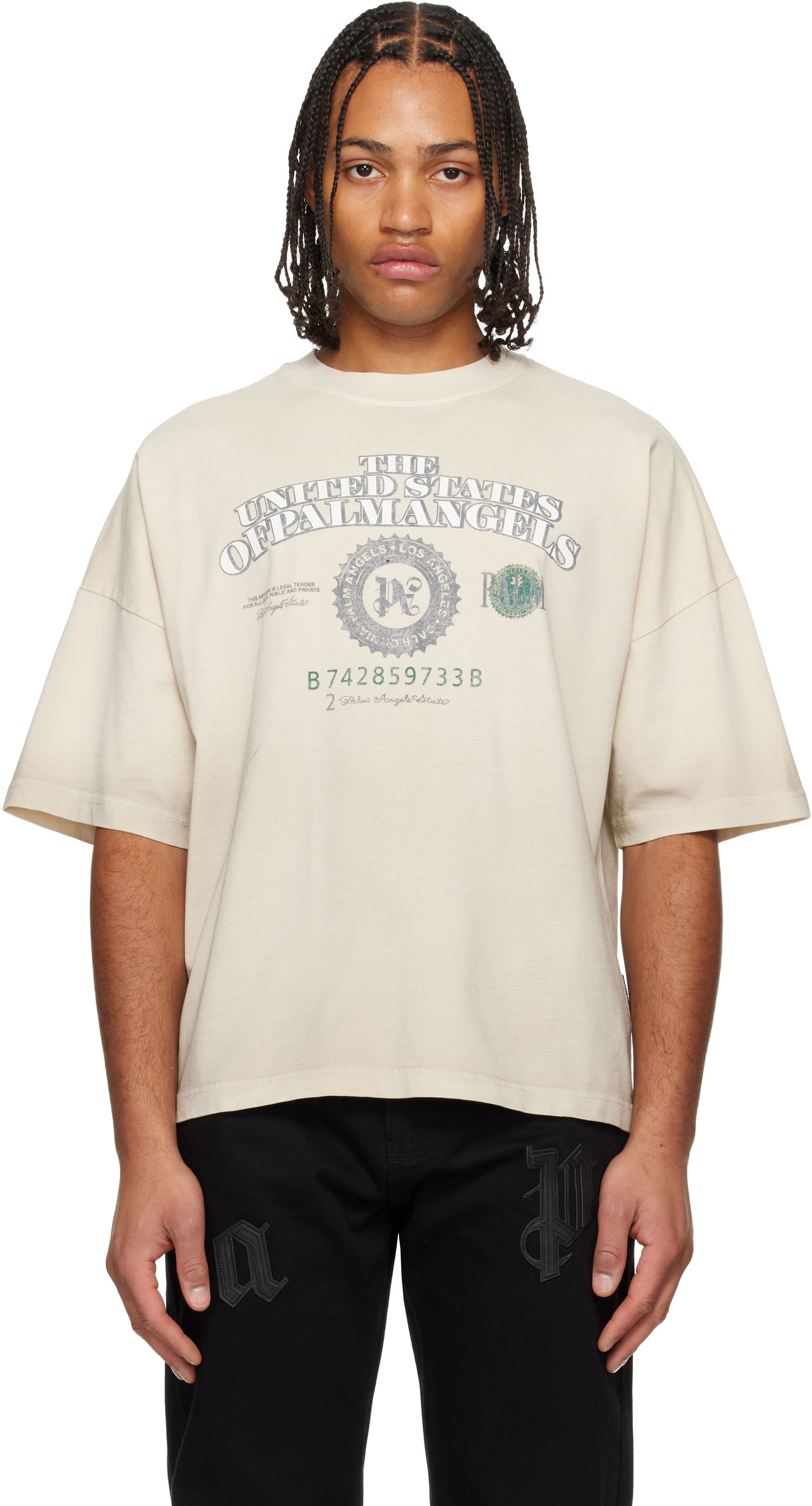 Тениска Palm Angels PA Dollar Loose T-shirt Бежово | PMAA10DF25JER0030B10, 0