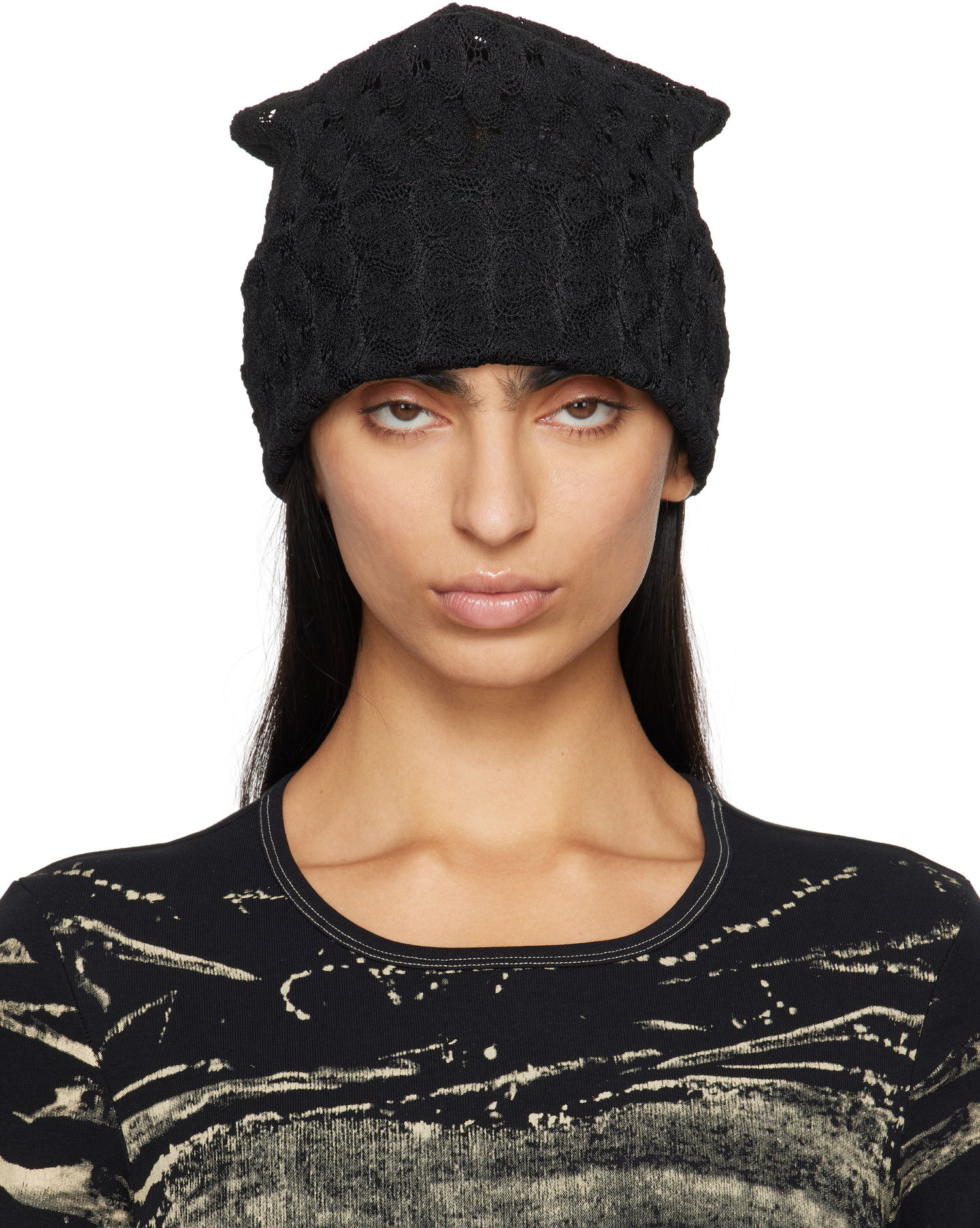 Шапка Anna Sui Anna Sui Crochet Knit Beanie Черно | 824D90, 0