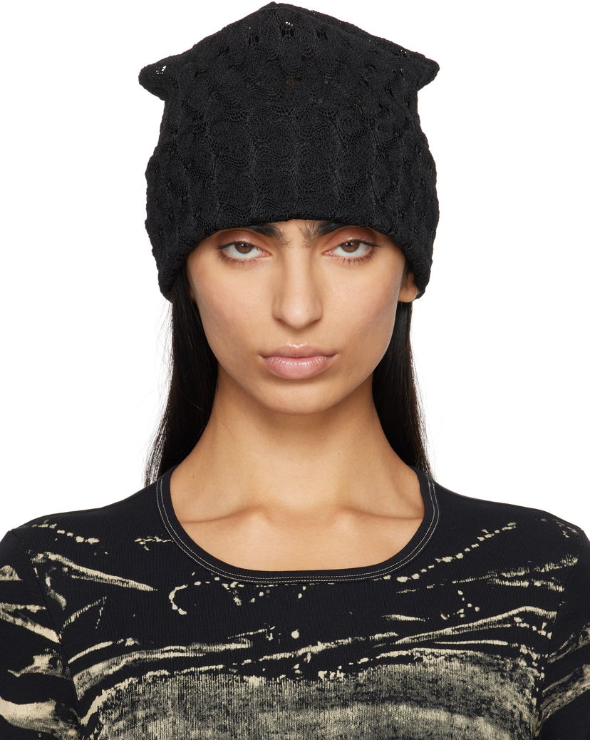 Шапка Anna Sui Anna Sui Crochet Knit Beanie Черно | 824D90