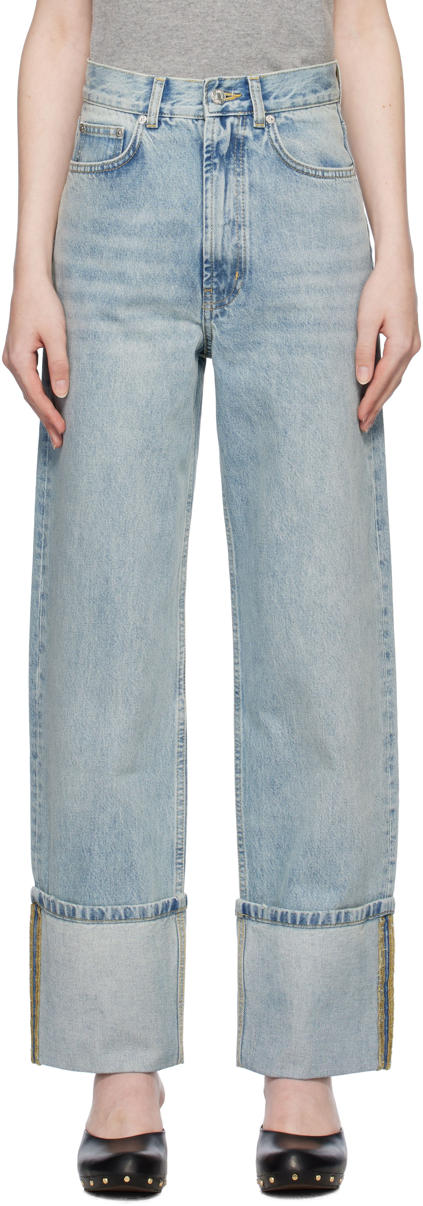 Дънки Moschino Moschino Wide Leg Cuffed Jeans Синьо | 251K10313, 0