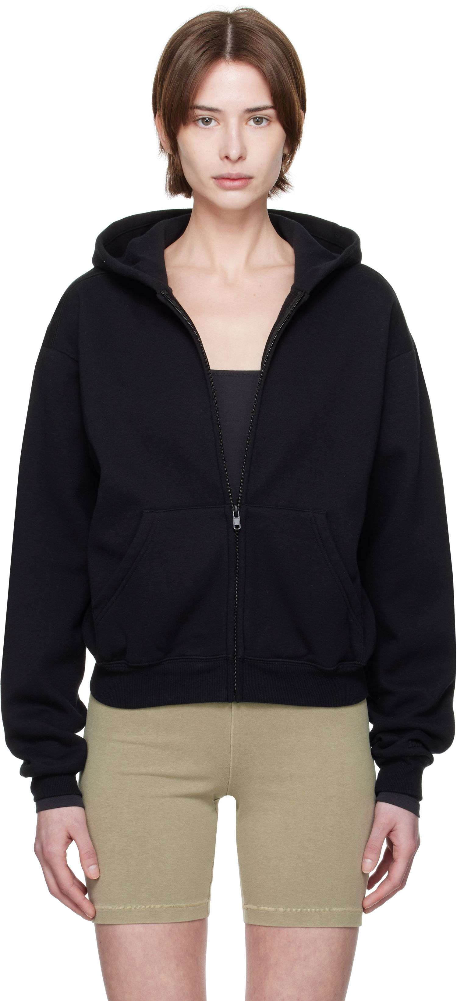 Суитчър SKIMS SKIMS Cotton Fleece Classic Zip Hoodie Черно | ZU-ZUP-8366W, 0
