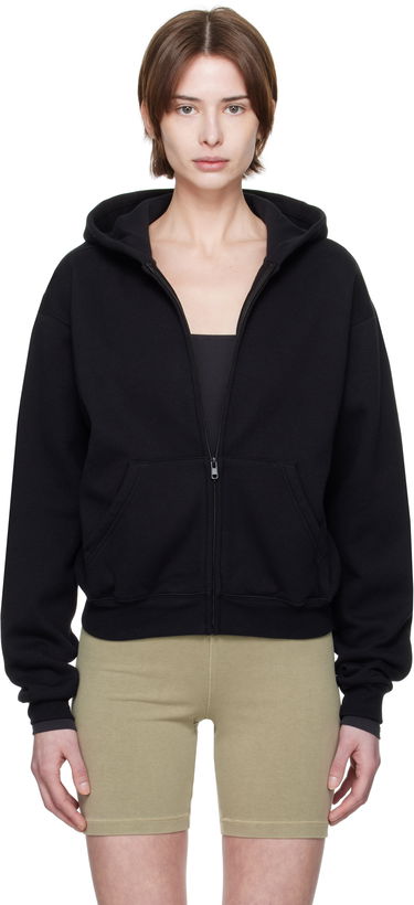 Суитчър SKIMS SKIMS Cotton Fleece Classic Zip Hoodie Черно | ZU-ZUP-8366W, 0