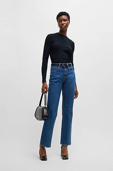 Пуловер BOSS Ribbed Knit Sweater Тъмно синьо | 50489430, 1