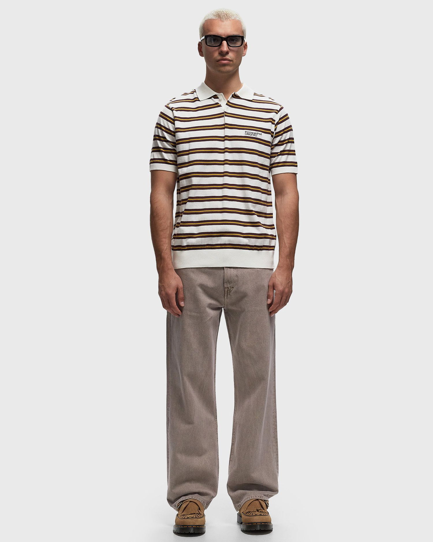Поло тениска thisisneverthat Striped Knit Polo Бежово | TN241KKNPK02IVR, 1
