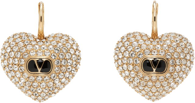 Valentino Royal Heart Pavé Crystal VLogo Earrings