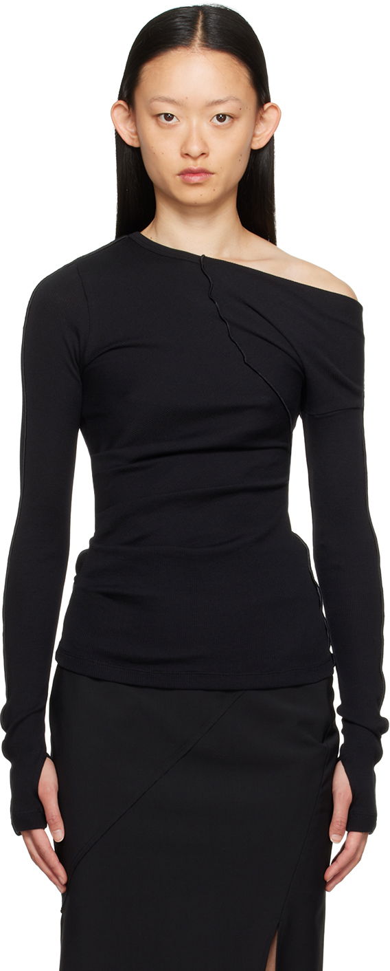 Тениска Helmut Lang Helmut Lang Asymmetric Long Sleeve T-Shirt Черно | N06HW502, 0