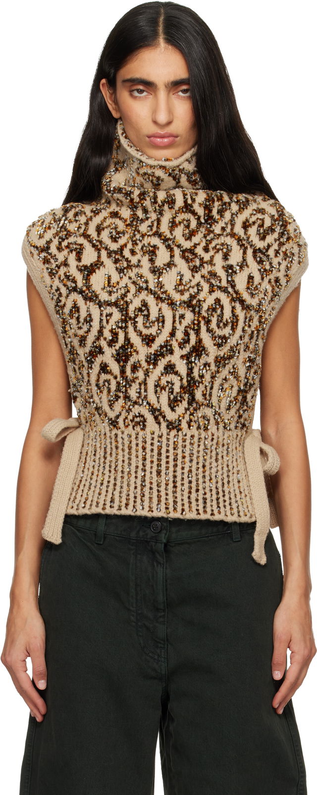 Turtleneck Jacquard Side-tie Dickey