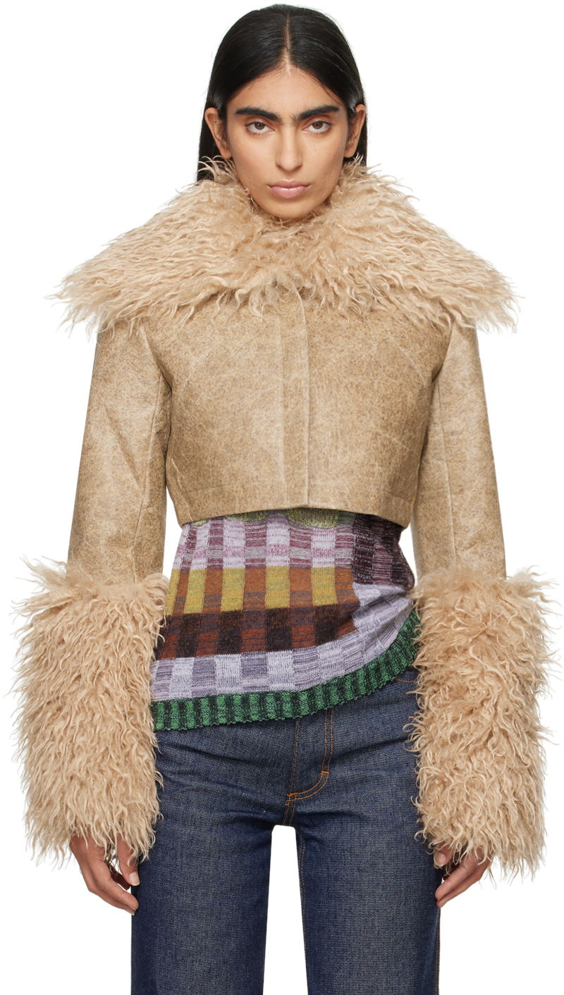 Яке Eckhaus Latta Jacket With Faux Fur Trim Бежово | 1134-EL-PF24-T -