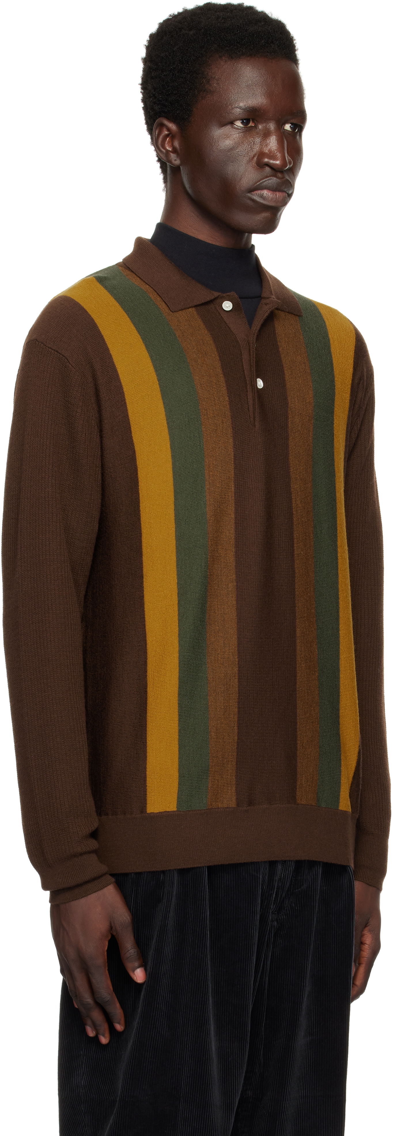 Пуловер BEAMS BEAMS PLUS Knit Striped Polo Shirt Кафяво | 38120027156, 1