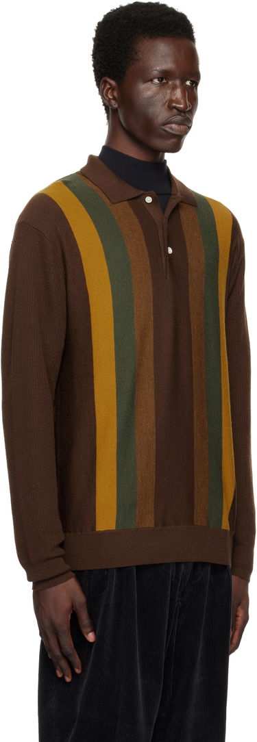 Пуловер BEAMS BEAMS PLUS Knit Striped Polo Shirt Кафяво | 38120027156, 1