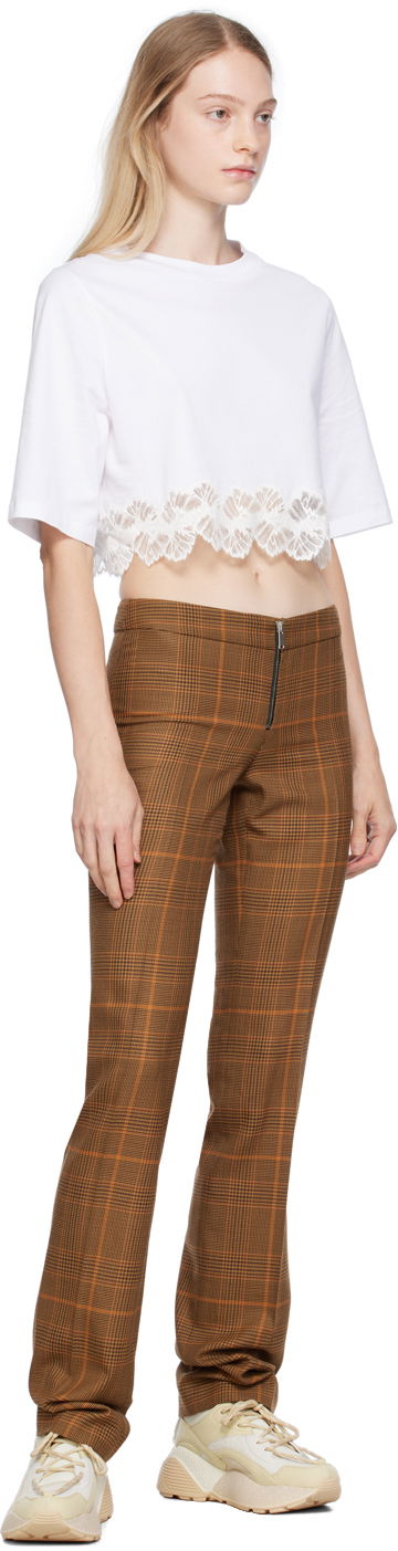Панталони Stella McCartney Exposed Zip-Fly Glen Plaid Trousers Кафяво | 6401343CQ750, 3