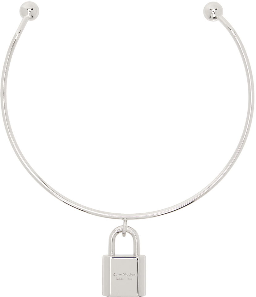 Колие Acne Studios Silver Padlock Choker Сиво | C50439-