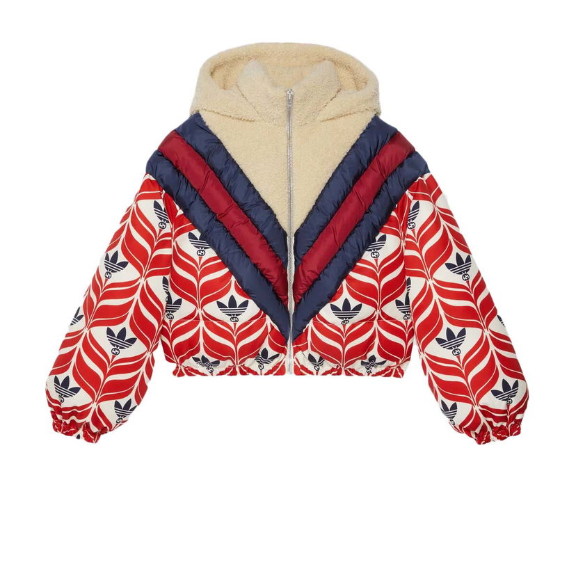 Пухо яке Gucci adidas x Hooded Puffer Jacket Black/White/Red Червено | 714852 ZALFN 1043