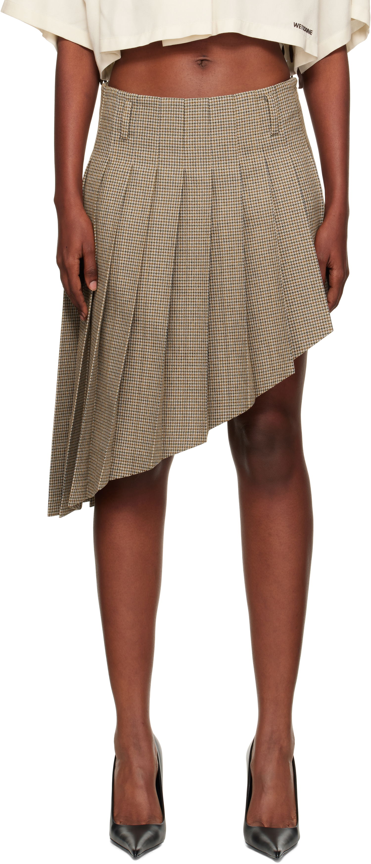 Пола We11done We11done Asymmetric Checked Midi Skirt Кафяво | WD-SK2-25-276-W-BG, 0