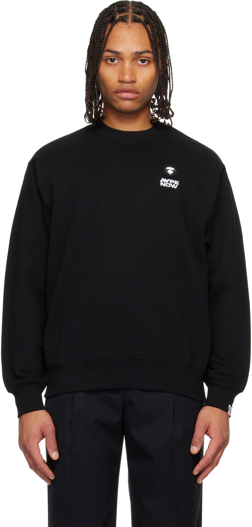 Суитчър AAPE by A Bathing Ape 'AAPENOW' Moonface Crew Neck Sweatshirt Черно | AAPSWMC349XXPBKX