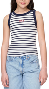 Striped Ribbed Ringer Tank Top with Embroidered Logo