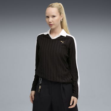 Поло тениска Puma Women's T7 Relaxed Long Sleeve Polo Черно | 632141_01, 0