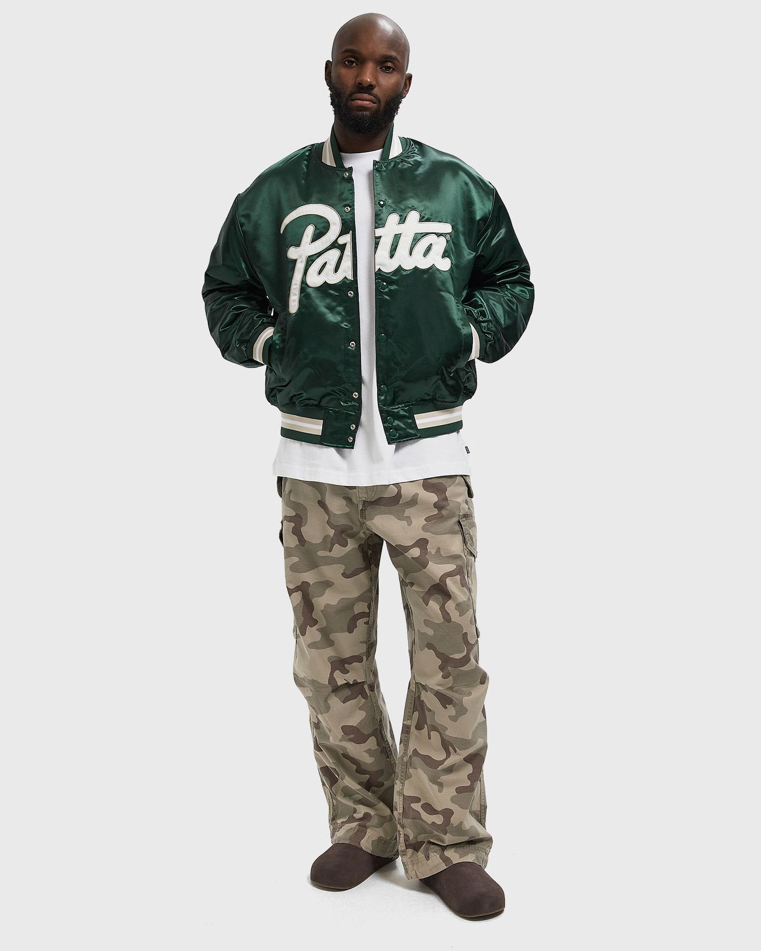 Яке бомбър Patta Satin Varsity Jacket with Script Logo Зелено | POC-AW25-5000-348-0016-201, 1