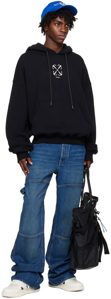Суитчър Off-White Black Embroidered Logo Hoodie Черно | OMBB118F23FLE0101001, 3
