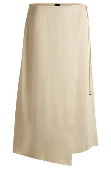 Satin Wrap-Front Midi Skirt