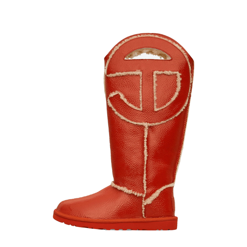 Кецове и обувки UGG Telfar Logo Tall Crinkle Leather Boots Spicy Pumpkin Червено | 1155871 SYP