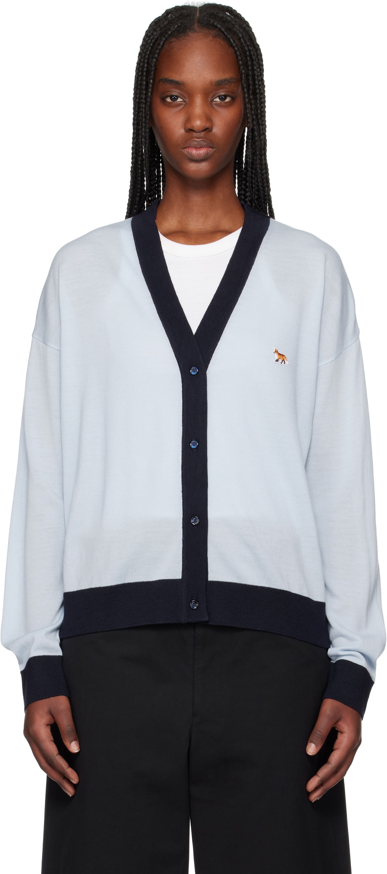 Пуловер MAISON KITSUNÉ Maison Kitsuné Bi-Color Comfort Cardigan with Fox Patch Синьо | OW00516KT1136, 0